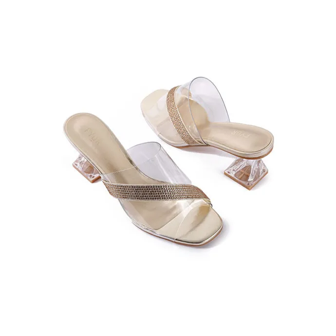 Diamante Clear Box Heel Sandal BB 02