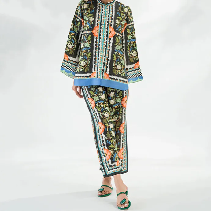 Elegant Abstract Floral Print Matching Co-Ord Set J5939