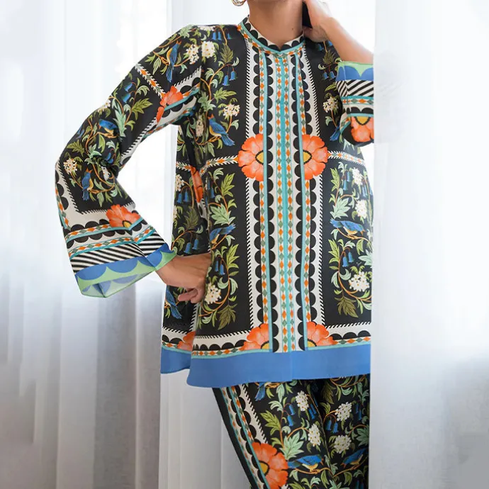 Elegant Abstract Floral Print Matching Co-Ord Set J5939