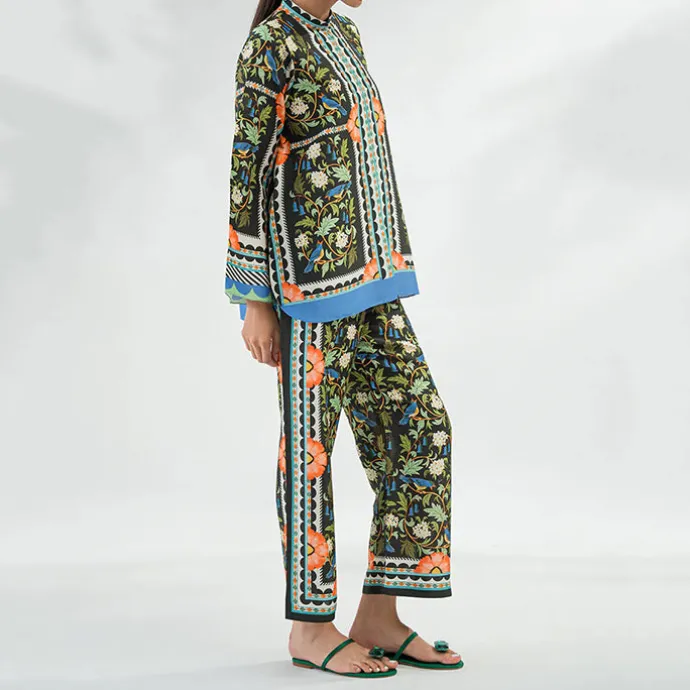 Elegant Abstract Floral Print Matching Co-Ord Set J5939