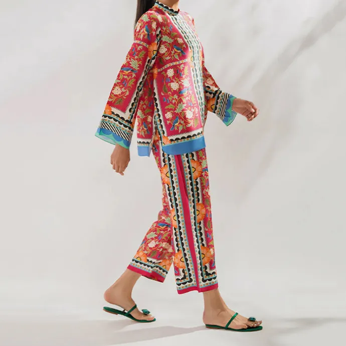 Elegant Abstract Floral Print Matching Co-Ord Set J5939