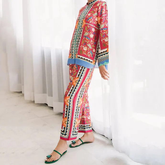 Elegant Abstract Floral Print Matching Co-Ord Set J5939