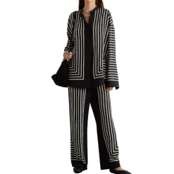 Graphic Stripe Pantsuit Monochrome Co-Ord Set CORD0014