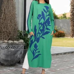 Green Meadow Blue Floral Side Slit Kurti MAX004