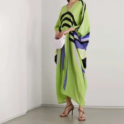 Lime Green Luxe Geometric V-Neck Kaftan BELT003