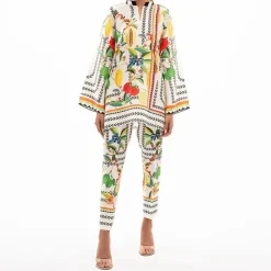 Lush Tropical Colorful Nature Inspired Tunic & Pant Set For Women J5945