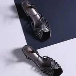 Metallic Strappy Block Heel HL 169