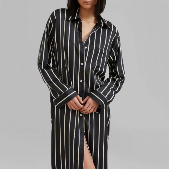 Open Button Collar Shirt Style Line Full Dress J5890