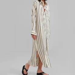 Open Button Collar Shirt Style Line Full Dress J5890