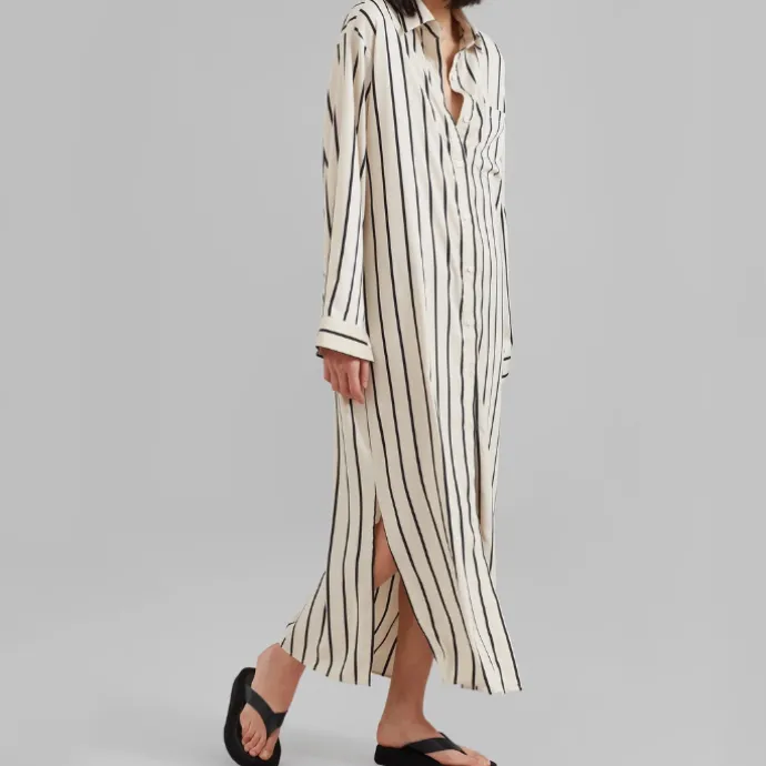 Open Button Collar Shirt Style Line Full Dress J5890