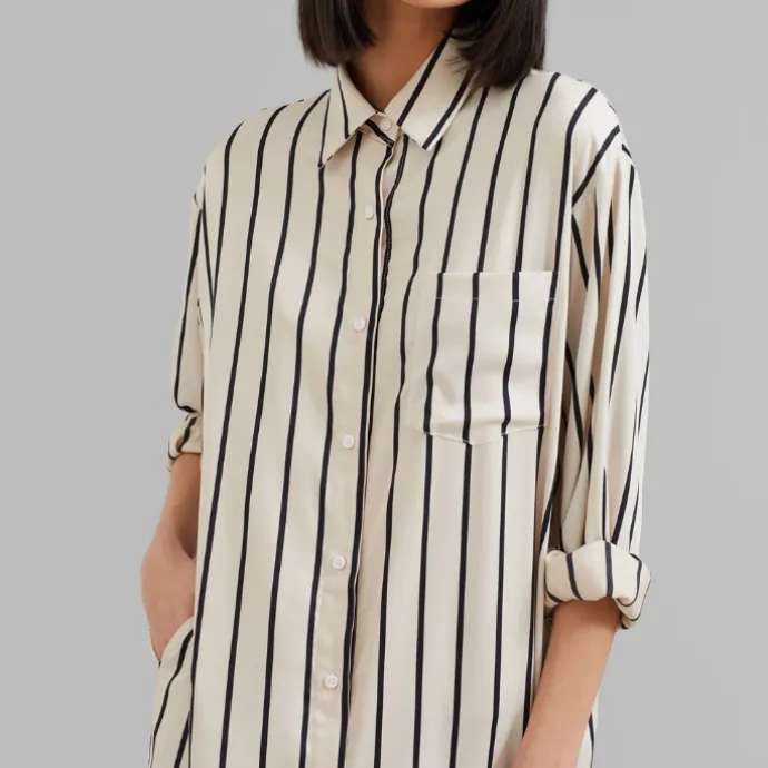 Open Button Collar Shirt Style Line Full Dress J5890