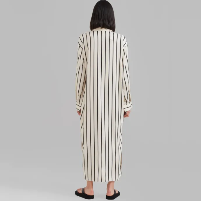 Open Button Collar Shirt Style Line Full Dress J5890