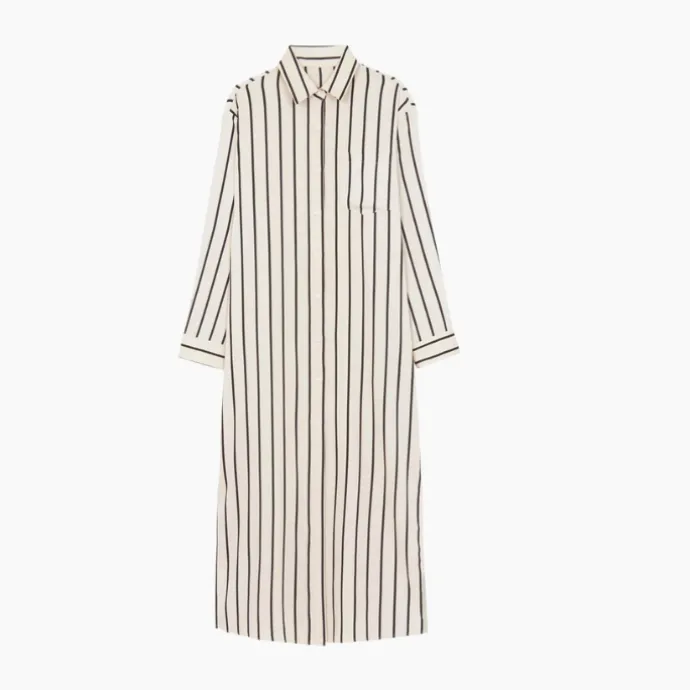 Open Button Collar Shirt Style Line Full Dress J5890