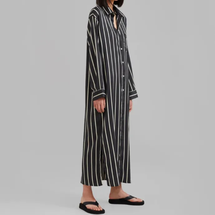 Open Button Collar Shirt Style Line Full Dress J5890