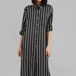 Open Button Collar Shirt Style Line Full Dress J5890