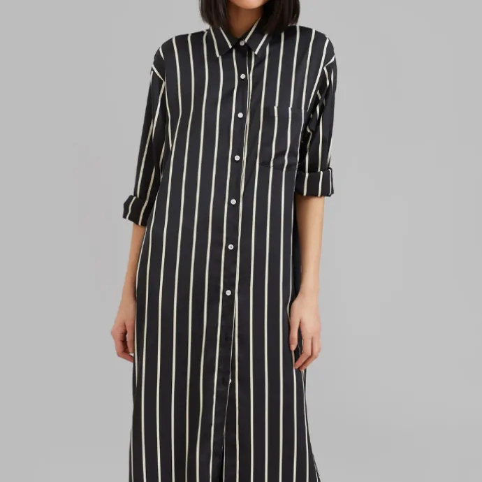 Open Button Collar Shirt Style Line Full Dress J5890