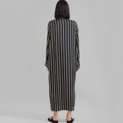 Open Button Collar Shirt Style Line Full Dress J5890
