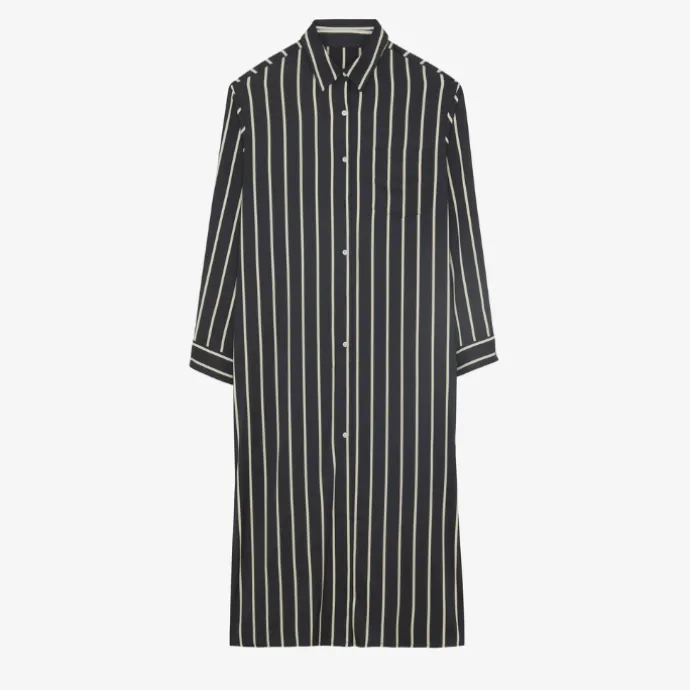 Open Button Collar Shirt Style Line Full Dress J5890
