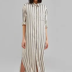 Open Button Collar Shirt Style Line Full Dress J5890