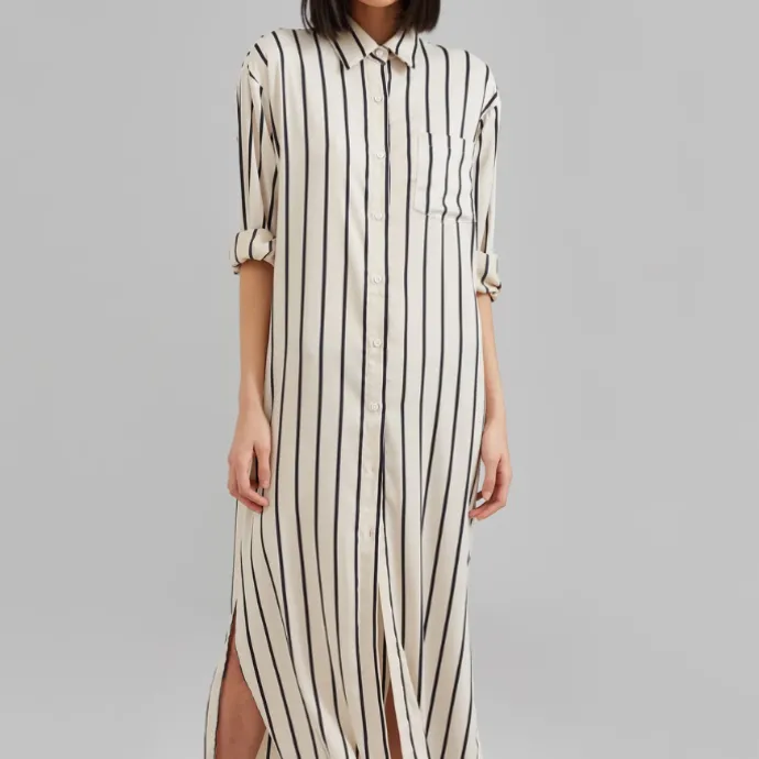 Open Button Collar Shirt Style Line Full Dress J5890