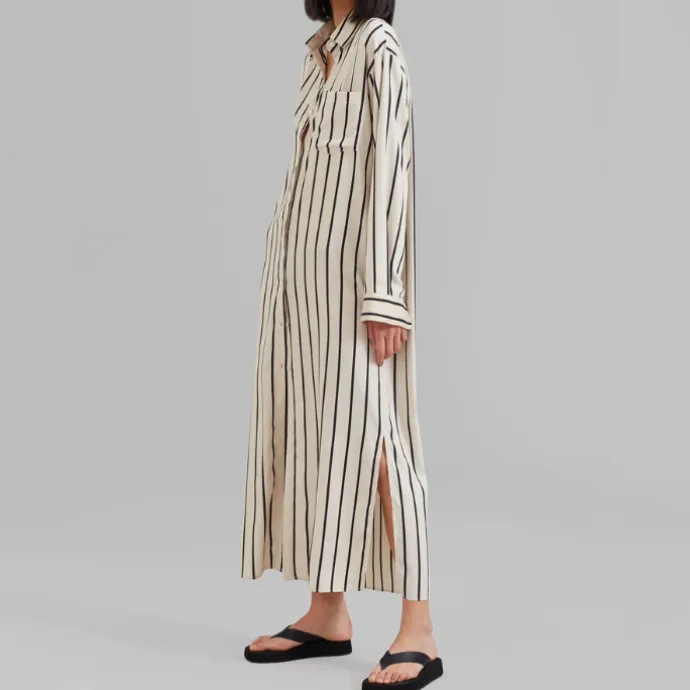 Open Button Collar Shirt Style Line Full Dress J5890