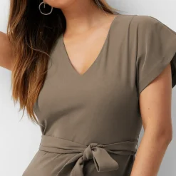 Plain Belt Style V-neck Jumpsuit JU5766