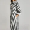 Vertical Striped Long Shirt With Slit Cut J5887