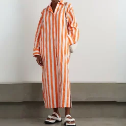 Vertical Striped Long Shirt With Slit Cut J5887