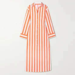 Vertical Striped Long Shirt With Slit Cut J5887
