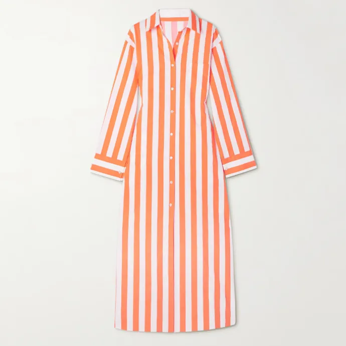 Vertical Striped Long Shirt With Slit Cut J5887