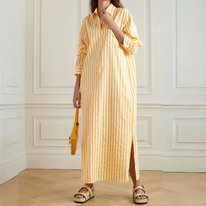 Vertical Striped Long Shirt With Slit Cut J5887