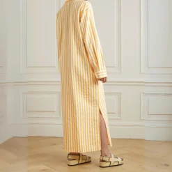 Vertical Striped Long Shirt With Slit Cut J5887
