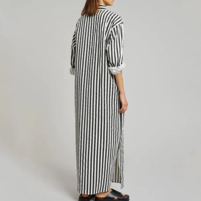 Vertical Striped Long Shirt With Slit Cut J5887