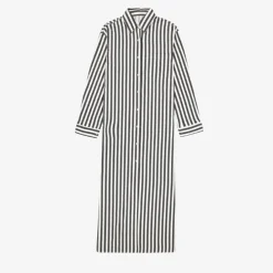Vertical Striped Long Shirt With Slit Cut J5887