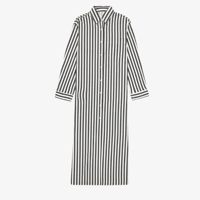 Vertical Striped Long Shirt With Slit Cut J5887