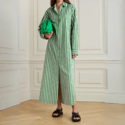 Vertical Striped Long Shirt With Slit Cut J5887