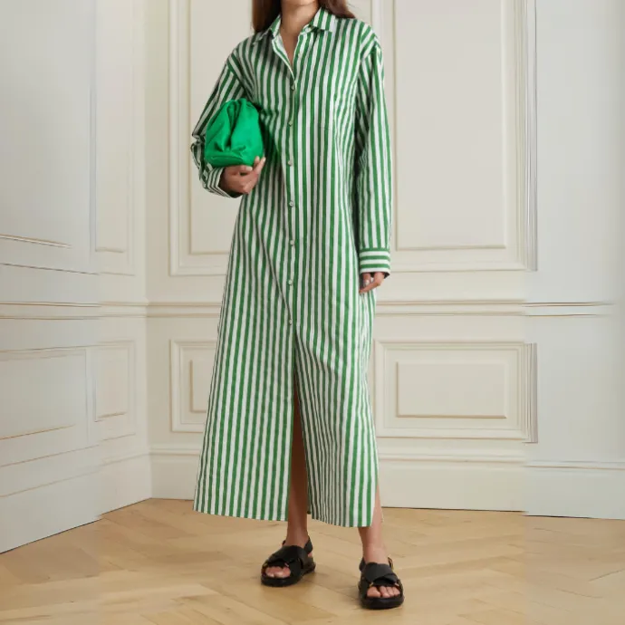 Vertical Striped Long Shirt With Slit Cut J5887