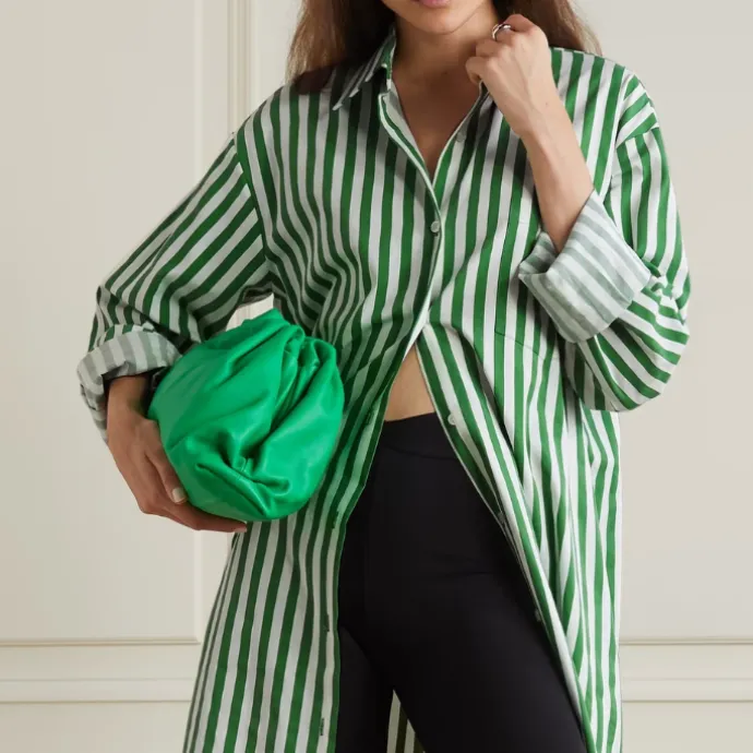 Vertical Striped Long Shirt With Slit Cut J5887