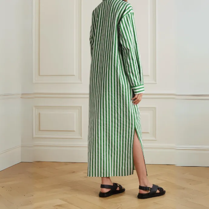 Vertical Striped Long Shirt With Slit Cut J5887
