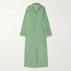 Vertical Striped Long Shirt With Slit Cut J5887