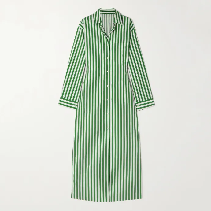 Vertical Striped Long Shirt With Slit Cut J5887