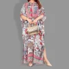Woven Drawstring Long Kaftan with belt of polyester crape with crystals MIF0013
