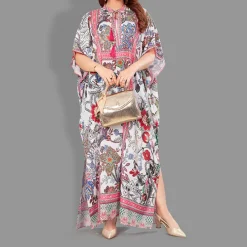 Woven Drawstring Long Kaftan with belt of polyester crape with crystals MIF0013