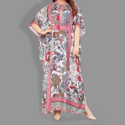 Woven Drawstring Long Kaftan with belt of polyester crape with crystals MIF0013