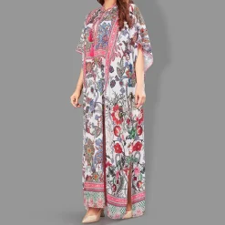 Woven Drawstring Long Kaftan with belt of polyester crape with crystals MIF0013
