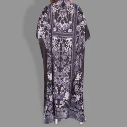 Woven Drawstring Long Kaftan with belt of polyester crape with crystals MIF0014