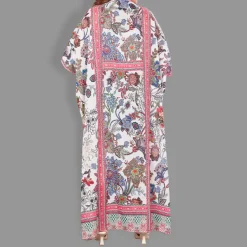 Woven Drawstring Long Kaftan with belt of polyester crape with crystals MIF0013