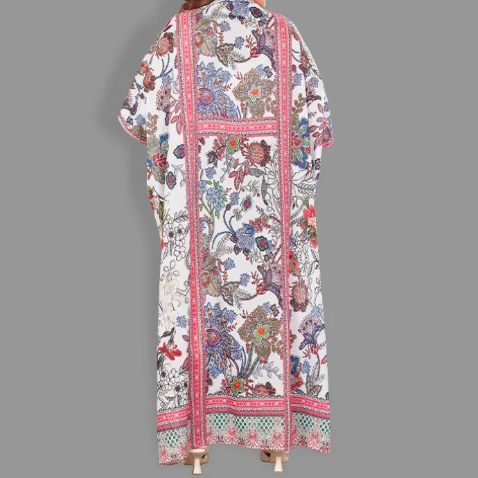 Woven Drawstring Long Kaftan with belt of polyester crape with crystals MIF0013