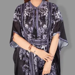 Woven Drawstring Long Kaftan with belt of polyester crape with crystals MIF0014