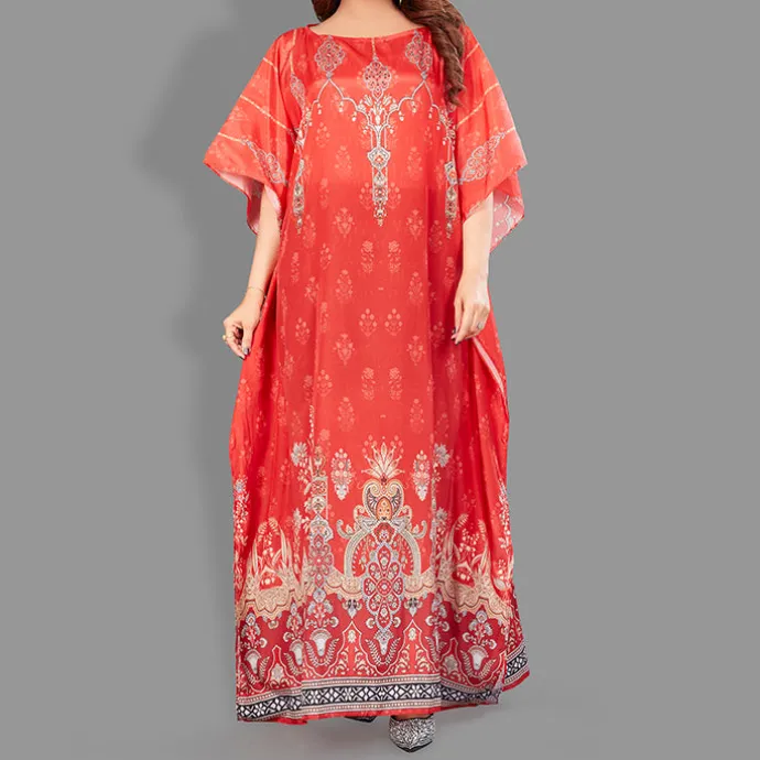 Woven Long Kaftan Boat Neck with Belt of Polyester Crape with crystals MIF0018